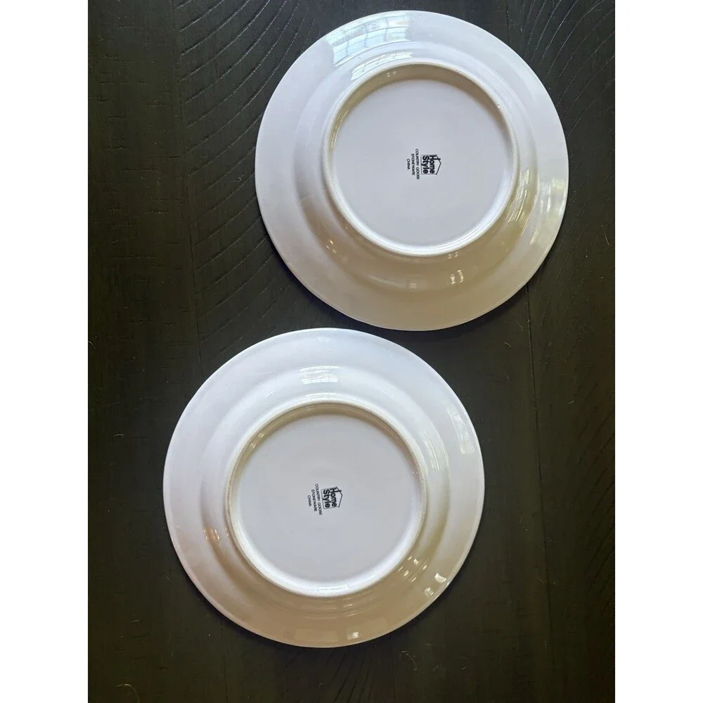 Set of 2 Home Style Country Goose Geese Stoneware Dinner Plates Cottagecore